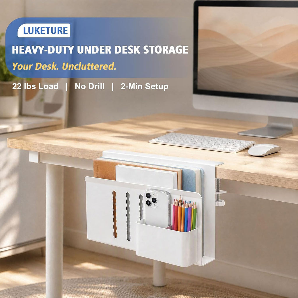 LUKETURE Desk Side Storage, Laptop Holder No Drill Clamp On Organizer - Image 2