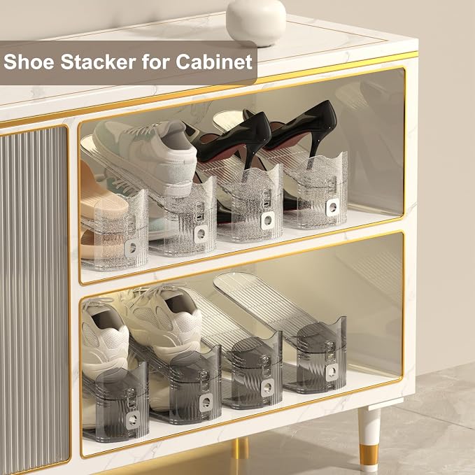 CiBiZi Shoe Slots Organizers Clear Adjustable Space Saver Shoe Stacker Shoe Rack Holder Oraganizers for Closet Cabinet Storage Grey 10Pack - Image 5