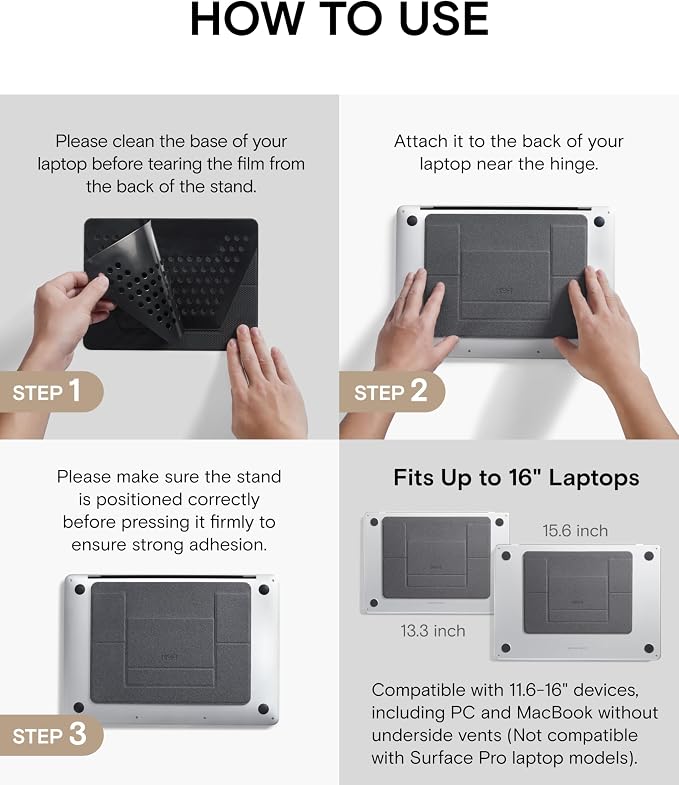 MOFT Laptop Stand for Desk, Adhesive MacBook Computer Stand with 2 Adjustable Viewing Angles, Foldable and Portable Laptop Riser Compatible with 11"-16" Laptops, Silver(Adhesive Version) - Image 8