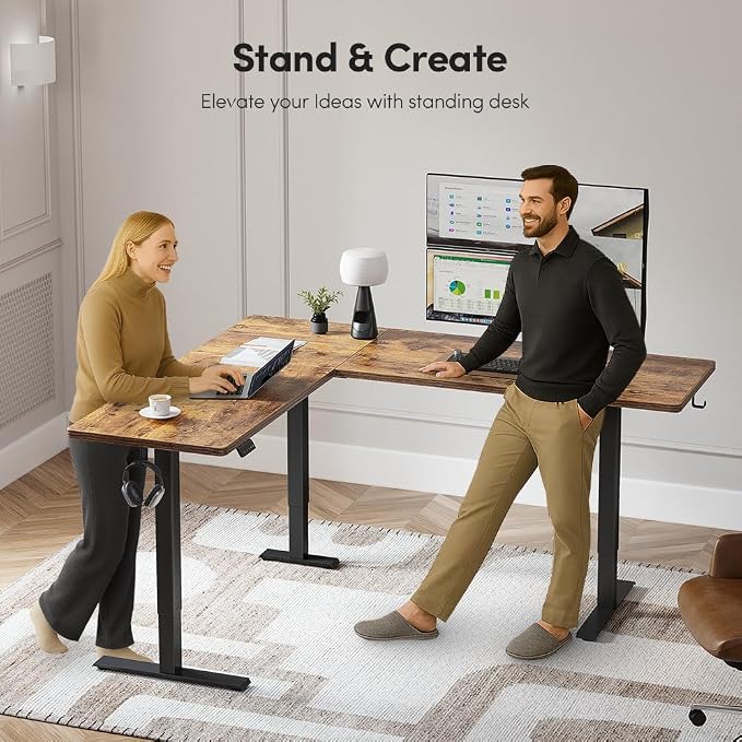 Cubiker 75 * 63" L Shaped Standing Desk, Reversible Corner Standing Desk, Suitable for Home Office, Rustic Brown - Image 6