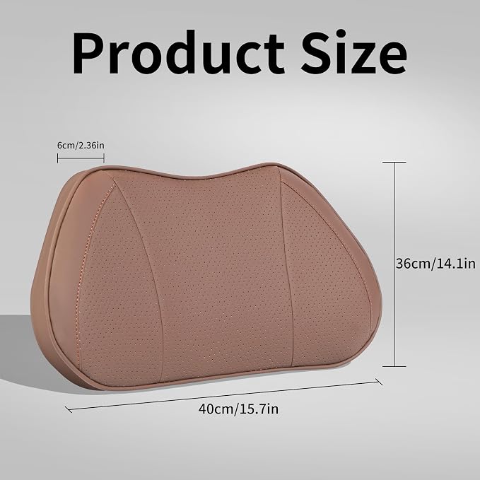 Car Lumbar Support Pillow for Driving Seat, Brown, 1 Pack | Leather Memory Foam Lumbar Cushion for Lower Back Pain Relief, Universal Back Support for Driving, Home & Office Chairs - Image 5