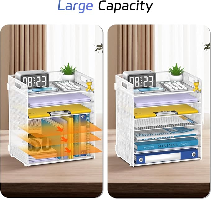 7 Tier Paper Organizer for Desk with Letter Trays & Handle White | Black Desk File Organizer with Handle for Sorting Papers, Files, Folders, Mail, Bills and Office Supplies - Image 5