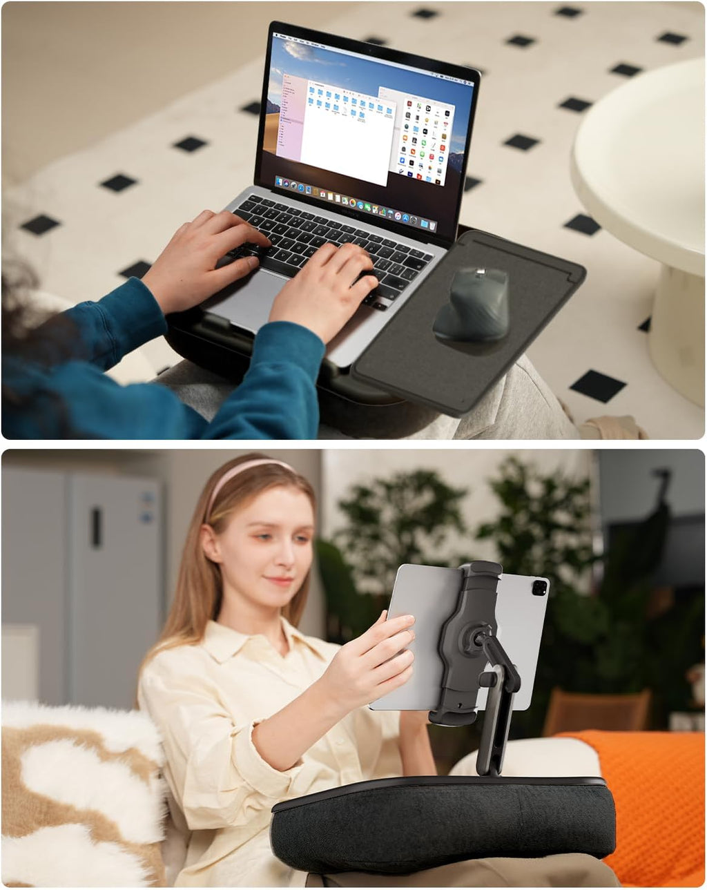 Viozon Kindle Pillow Stand Holder, Phone holder for Bed, Laptop Lap Desk with Mouse Pad,Compatible with 4.7-13" Kindle/Tablet/Phone,10-15"Laptop, Snack Bowl&Cup Attachment&Detachable 360°Stand Arm, B - Image 3