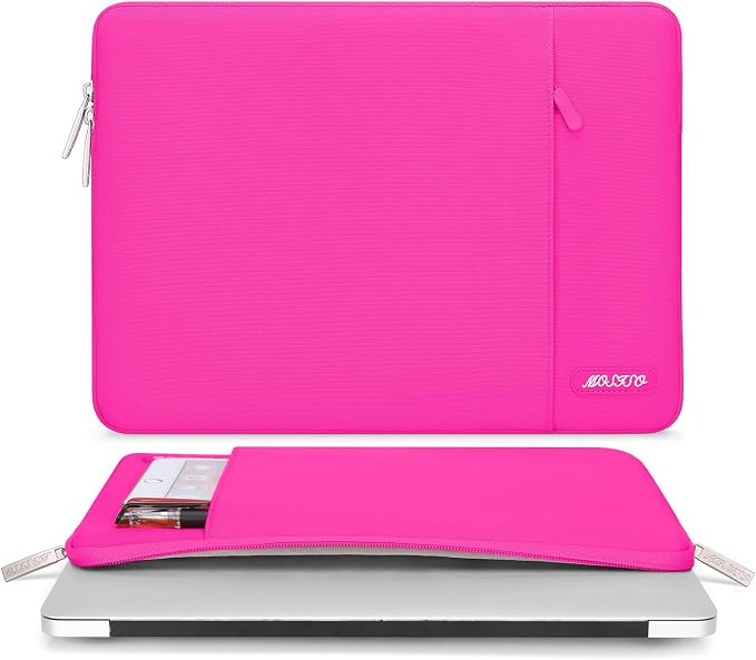 MOSISO Laptop Case 13.3 inch, 13-13.3 inch Laptop Sleeve Bag with Pocket | Compatible with MacBook Air/Pro 13/Pro 14 M5 M4 M3 M2 M1, HP Dell ASUS Lenovo, Polyester Vertical Computer Bag, Bright Rose - Image 2