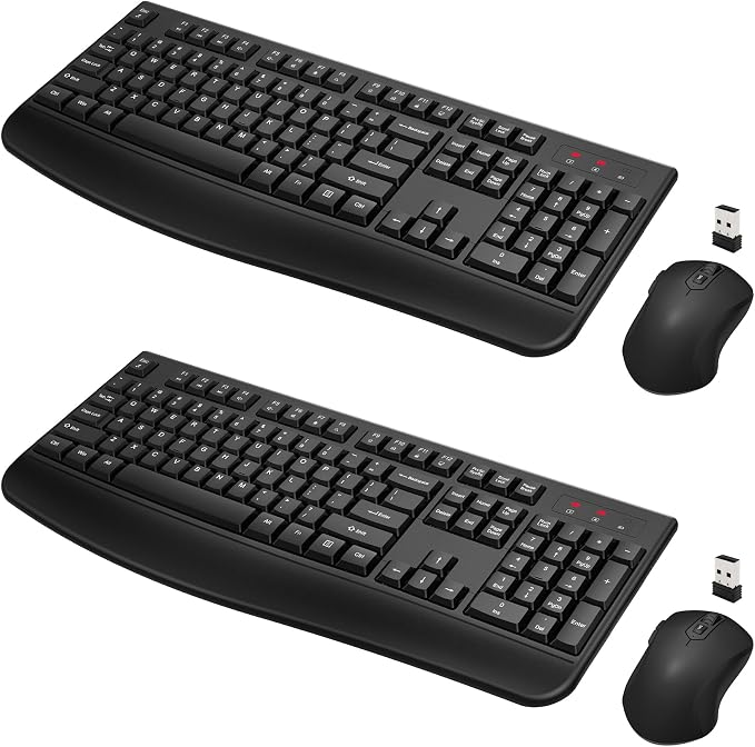 Wireless Keyboard and Mouse Combo, Full-Sized 2.4GHz Comfortable Palm Rest and Optical Wireless Mouse for Windows, Mac OS PC/Desktops/Computer/Laptops(2 Pack) by QUASIO