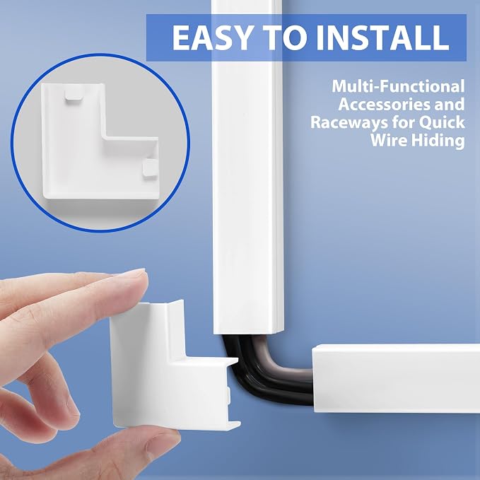 170in Wall Cable Hider Kit, Cord Hider Wall Cord Cover for 2-3 Cords | Wire Hiders for TV on Wall, White Wall Cable Management Kit, Paintable Wall Wire Cover 10 x L17in W0.95in H0.55in - Image 3