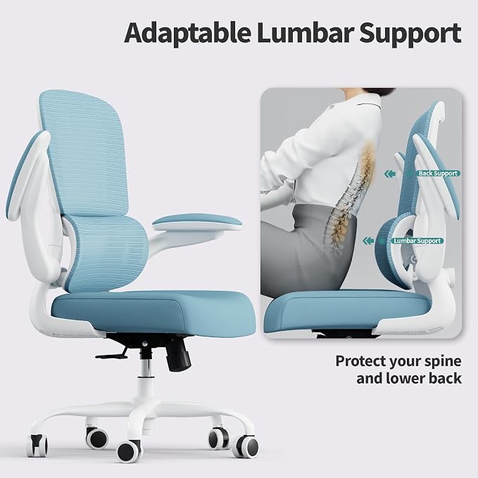 TRALT Office Chair - Ergonomic Desk Chair with Adjustable Lumbar Support, Mesh Computer Chair, Executive Chair for Home Office Comfortable Lumbar Support (1, Sky Blue) - Image 7