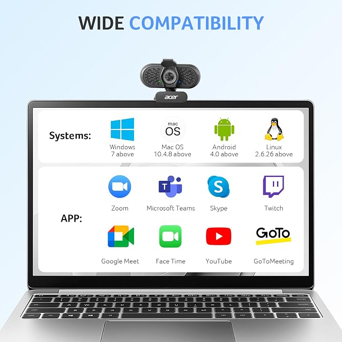 Acer A640 4K Webcam with AI Noise Canceling Mic for Streaming Meetings | Sony 1/2.8" Sensor, PDAF Autofocus, 2K 1080P/60fps, A to C Adapter, Computer Camera for switch 2 Camera Teams Zoom Facetime - Image 8