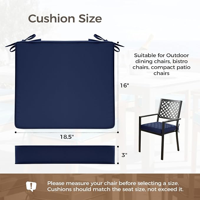 UNIKOME Outdoor Chair Cushions Set of 4, Water Resistant Patio Seat Cushions with Ties for Outdoor Furniture, High-Density Foam, UV & Fade Resistant, Piped Edge – 18.5" x 16" x 3", Navy - Image 2