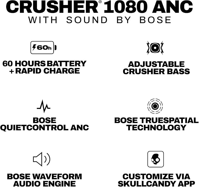 Skullcandy Crusher 1080 ANC Headphones with Sound by Bose - Primer | Multi-Sensory Bass, Active Noise Cancelling, Bose Audio Technologies, 60 Hours Battery, Microphone, Travel, Music, Commuting - Image 12