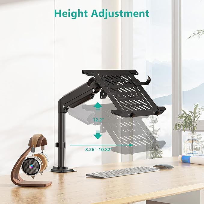 WALI Laptop Desk Mount for 15.6 inch Notebook, Fully Adjustable Single Monitor Arm with Laptop Holder for 32 inch Screen, Laptops Stand with Ventilated Tray, Up to 22 Lbs, (GSDM00LP), Black - Image 5