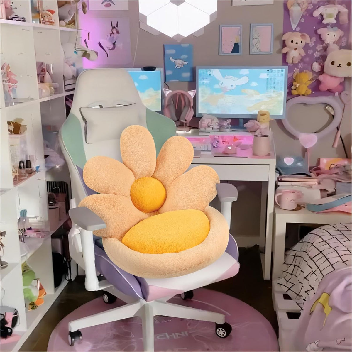 Ditucu Flower Shape Chair Pillow Cute Seat Cushion 19 inch Comfy Lazy Sofa Floor Pillows Dorm Seating for Bedroom Decor Orange - Image 2