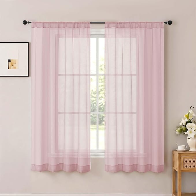 Blush Sheer Curtains 63 Inch Length for Living Room 2 Panels Set | Light Filtering, Rod Pocket, Soft Airy Voile Sheer, Bedroom Window Treatments, Airy Soft Fabric,2 Pcs Each 42"W X 63"L by OWENIE