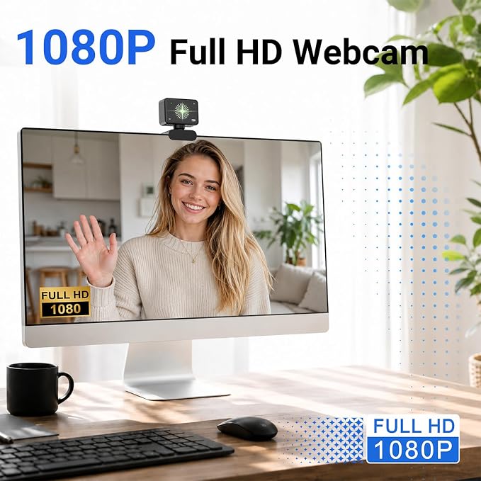 Webcam for PC, 1080P Full HD USB Webcam with Privacy Cover & Built-in Microphone, Plug and Play Computer Web Camera for Video Conference Online Class Live Streaming Video Calling (1080P) - Image 2