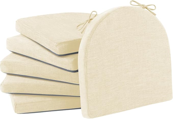 IPYNBAP Chair Cushions for Dining Chairs, Kitchen Chair Cushions, 16'' x 16'' x 2'', Non Slip Indoor Seat Cushions, Chair Pads for Dining Chairs with Ties & Removable Cover, Set of 6, Beige by IPYNBAP