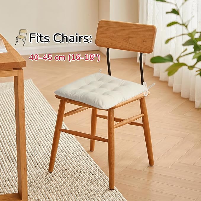 2 Pack Square Seat Cushion Chair Pads for Kitchen Dining Chairs, Soft Comfort Velvet Chair Mat Pillow Cushions with Ties for Office Desk Living Room Tatami 15.5", Ivory - Image 6