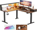Klicelor L Shaped Electric Standing Desk 63 x 55 inch with Shelf, Height Adjustable Corner Desk, Sit Stand Desk with Storage Shelf, Home Office Computer Table, Light Dark Walnut by Unknown
