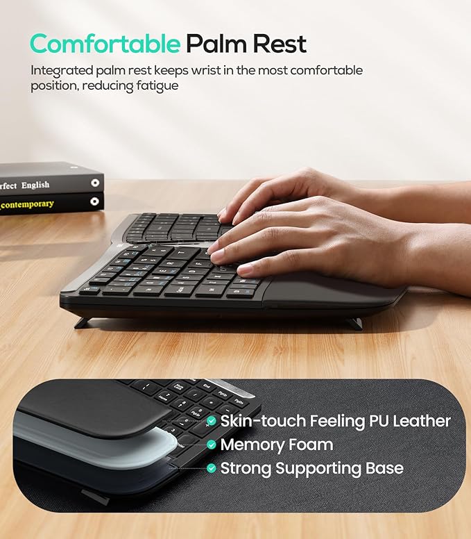 Nulea Ergonomic Split Wireless Keyboard with Cushioned Wrist Rest | Bluetooth and 2.4G Connection with USB-C Charging, Multi Device Support for Laptop, PC, Mac and Windows - Image 4
