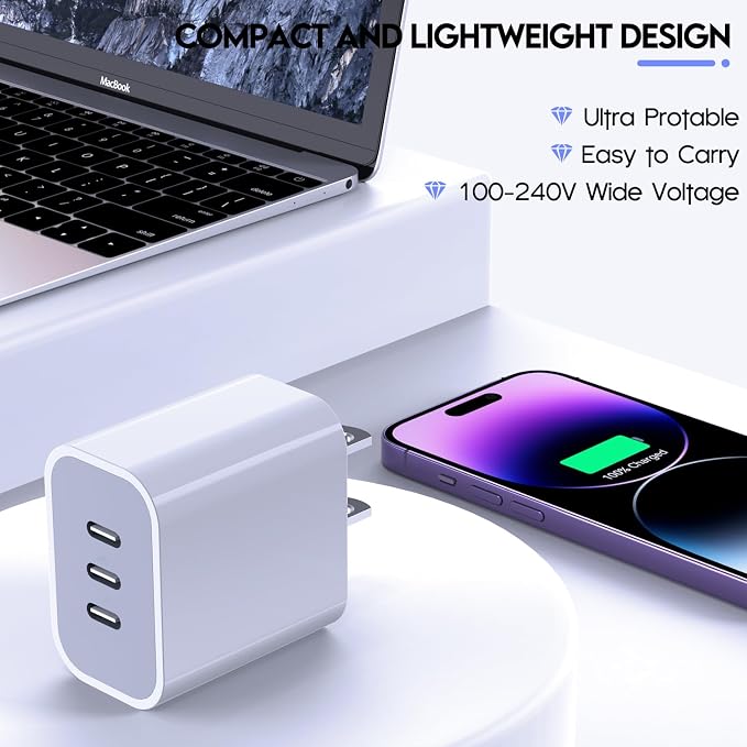 iPhone 16/17 Charger Block,USB C Charger [2 Pack] 35W 3-Port Wall Cube Fast Type C Charging Block PD Power Adapter for iPhone 17/17 Pro Max/16/16Pro/15/15Pro/14 Pro Max/13/12/11, iPad,Galaxy,Pixel 4/3 - Image 5
