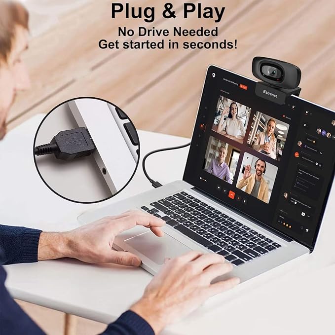 2K Quad HD Webcam with Privacy Cover & Noise-Canceling Microphone & USB C Adapter, Video Web Streaming Camera for PC Computer Desktop Laptop Mac Zoom Teams &More, 2pcs Cable Organizer - Image 6