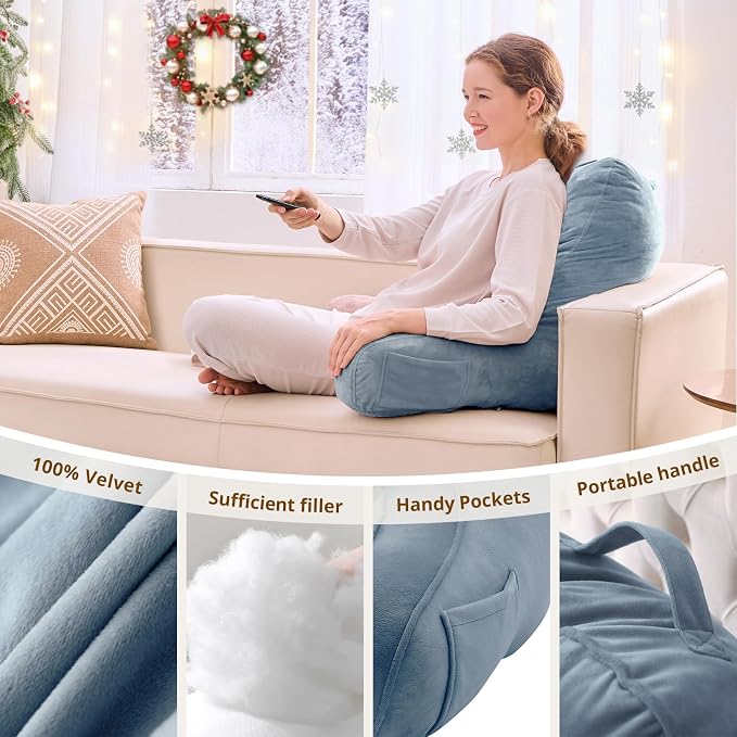 Sasttie Reading Pillow for Bed, Back Pillow for Sitting Up, Greyish Blue | 21" Backrest Support Cushion for Couch, Sofa, and Floor, Dorm Essentials, OEKO-TEX, Adjustable Down Alternative Fill - Image 5
