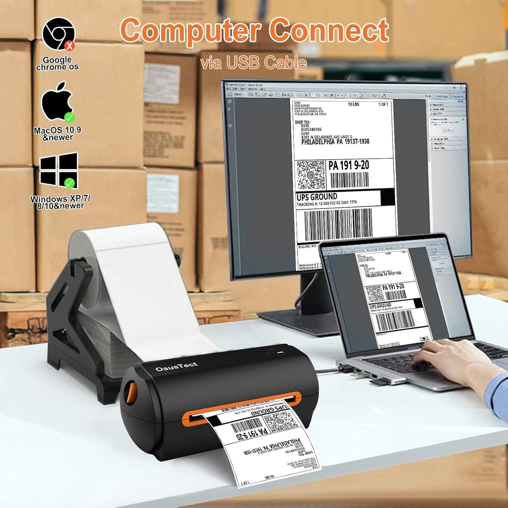 OausTect Shipping Label Thermal Printer Thermal Label Printer for Printing 4x6 Label Media, Lightweight USB Barcode Printer for Shipping Packaging, 150mm/sec High Speed Desktop Label Printer - Image 2