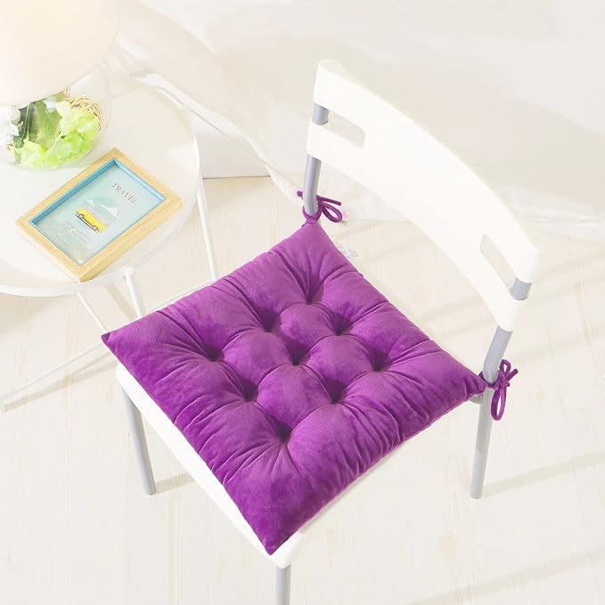 Set of 4 Square Chair Pads Indoor Seat Cushions Pillows with Ties Soft Comfortable Non Slip Chair Mat for Kitchen Dining Office Desk Living Room Outdoor Tatami 15.5" - Purple - Image 6