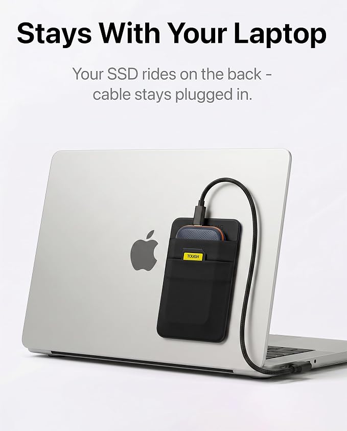2-Pocket SSD & Hard Drive Holder for Laptop, Reusable 3M Adhesive | Stick-On Sleeve for Portable SSDs | 5.1 x 3.4-Inch Pouch | Separate Pocket for Cables | Built-In Safety Strap - Image 3