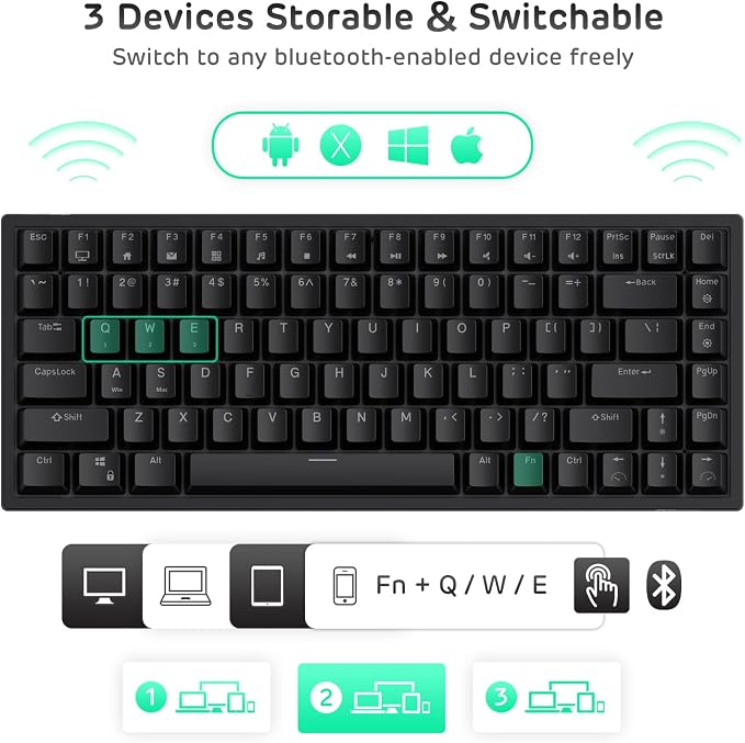 RK ROYAL KLUDGE RK84 Wireless RGB 75% Hot Swappable Mechanical Keyboard | 84 Keys Wireless Gaming Keyboard w/High-Capacity Battery, Triple Mode BT5.0/2.4G/USB-C, RK Custom Switch, Pro Driver Support - Image 5