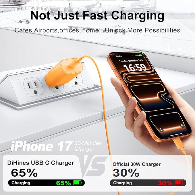 Phone 17 16 15 Charger Fast Charging,30W USB C Phone 17 16 15 Pro Max Charger Block & 10FT Long Type C Cable Cord for i.Phone 17/17 Air/17 Pro/17 Pro Max/16/16 Pro Max/15/15 Pro Max,Orange - Image 4