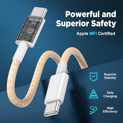 USB C to USB C Cable 6FT+10FT 2Pack 60W iPhone 17 16 15 Charger Cord Long Type C to C Cable Fast Charging for Apple iPhone 17 16 15/Pro/Pro Max/Plus/iPad Pro Air/MacBook/Air/Mini/Samsung Galaxy-Orange - Image 4