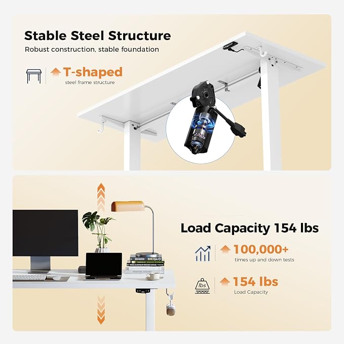 Agilestic Electric Height Adjustable Standing Desk, 40 Inch, White | Sit Stand Up Computer Desk, Extra Wide desktop, Memory Presets, Stable Steel Frame,154 lbs, Easy Assembly, Splice Board - Image 5
