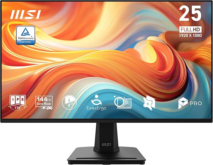msi PRO MP251 E14L 24.5-inch IPS 1920 x 1080 (FHD) Computer Office Monitor, 144Hz, Free-Sync, HDR Ready, HDMI, VGA Port,VESA Mountable, Tilt, 4-Side Slim Bezel,1ms, Black by Unknown