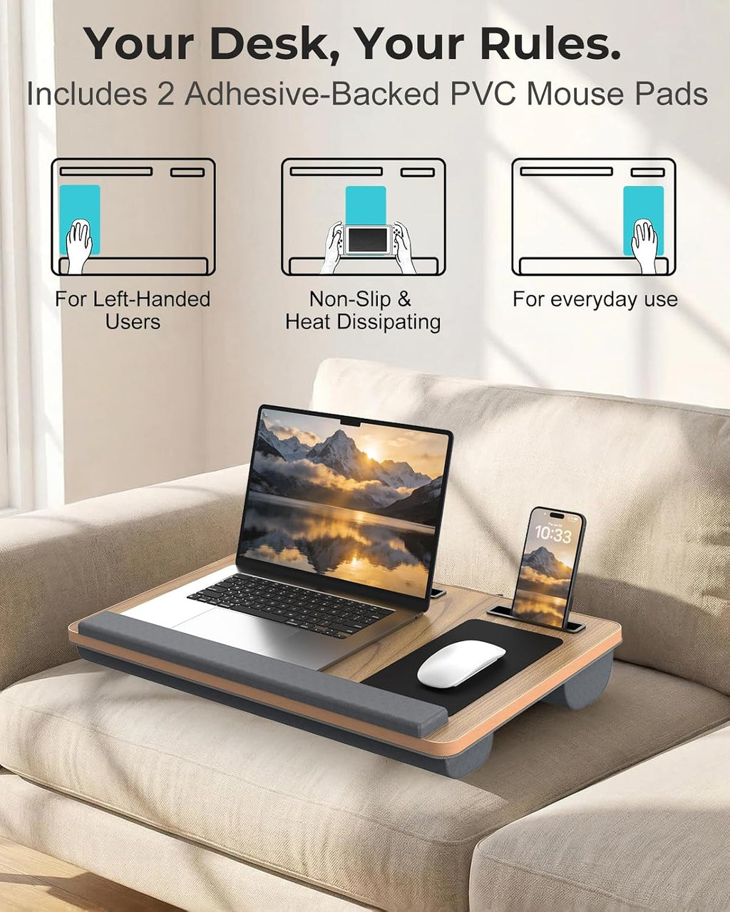 Laptop Lap Desk, Portable Bed Table Tray for Laptop Fit 17" Laptops - Image 2