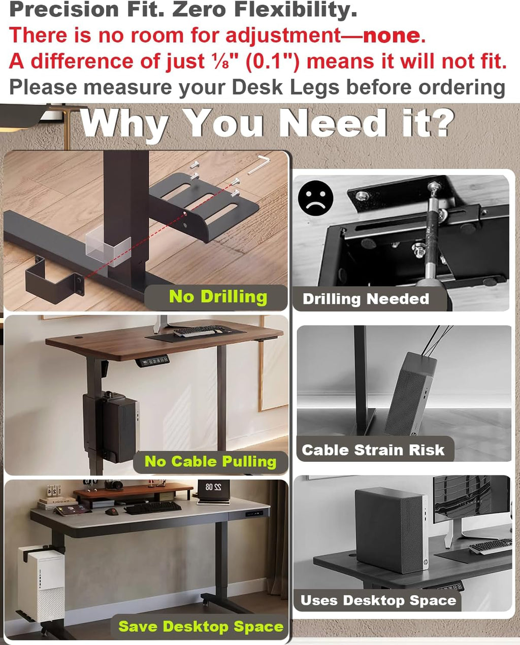 Under Desk PC Mount No Drill Clamp Holder CPU Stand Fits 75x45mm - Image 6