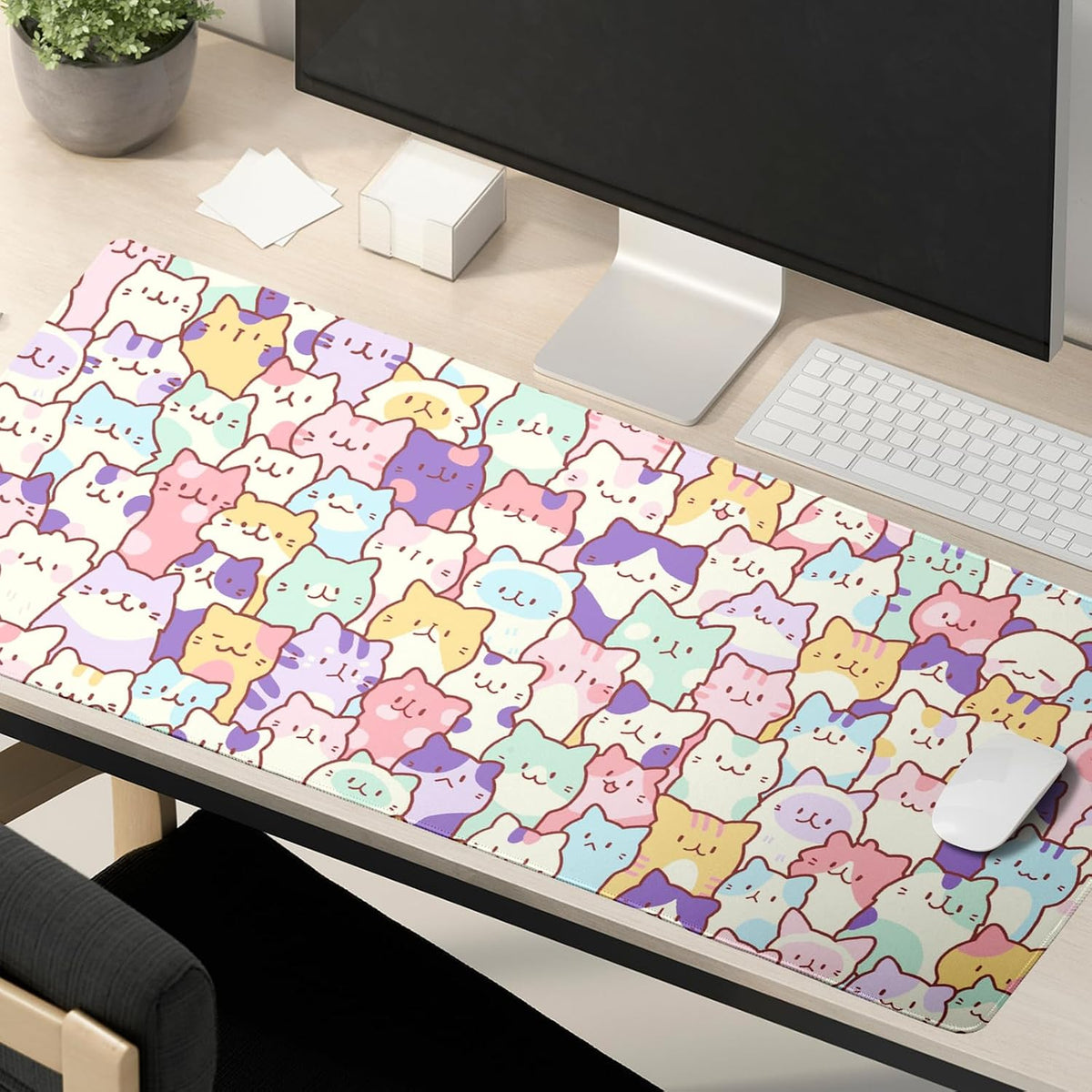 Kawaii Cats Gaming Mouse Pad XL Cute Anime Kittens Japanese Extended Large Desk Mat 31.5”x11.8” Cats Desk Pad for Gamer Non-Slip Rubber Base Stitched Edge Long Keyboard Mousepad for PC Computer Laptop - Image 6