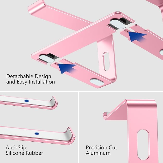 BESIGN LS03 Aluminum Laptop Stand, Ergonomic Detachable Computer Stand, Notebook Riser, Laptop Mount Compatible with Air, Pro, Dell, HP, Lenovo More 10-15.6" Laptops, Pink - Image 5
