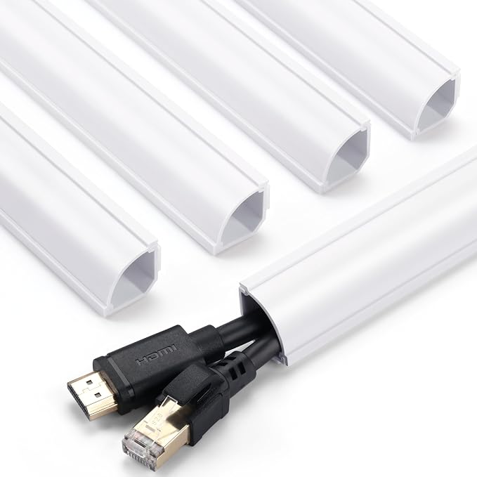 ZhiYo 12ft Corner Cable Hider for 2 Cords, Hide Wires in Wall Corners White | Self-Adhesive Cable Concealer, 4 Pack (3ft Each), Quarter Round Cable Management Raceway for Baseboards & Ceiling Corners by ZhiYo