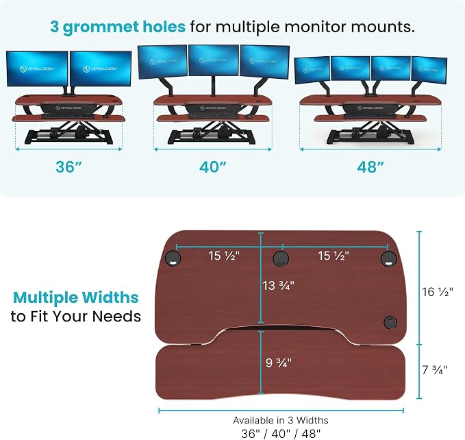 PowerPro 40 Inch Electric Standing Desk Converter – Push-Button Height Adjustable Sit to Stand Desk Riser for Triple Monitors & Laptop – Motorized Desktop Workstation with Wide Keyboard Tray - Image 2