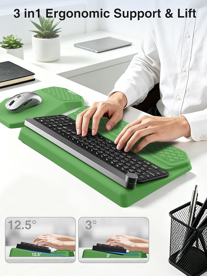 Ergonomic Wrist Rest with Keyboard Stand and Mouse Pad for Easy Typing | Keyboard Holder with Storage Slot, Mousepad for Carpal Tunnel Pain Relief with Massage Bulge and Slow Rebound Memory Foam - Image 3