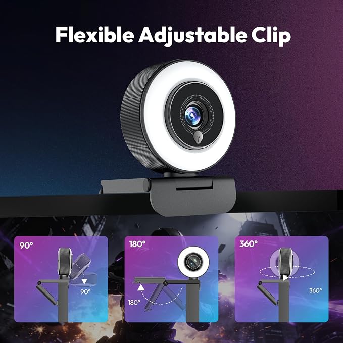 Angetube 4K Webcam with Ring Light, Computer Web Camera for Desktop, Laptop | 4K@30FPS, PDAF Autofocus, 1080P@60FPS, 2 Microphones, USB-A/C, Privacy Cover, Streaming Web Cam for PC Mac, Zoom Teams Twitch - Image 8