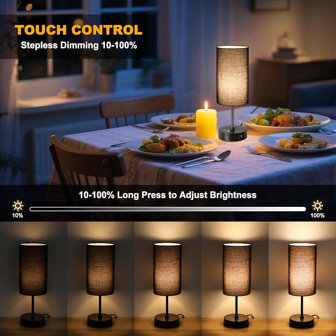 Table Lamp with 3 CCT (3000K/4500K/6500K), Stepless Dimmable Bedside Lamp with 7 Color Changing, Modern Nightstand Light with Black Shade for Bedroom, Kids Room, Home, Office - Image 3