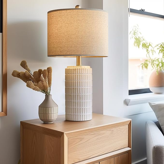 PoKat 23" Modern Ceramic Table Lamp Set of 2 for Living Room Bedroom, White | Nightstand Lamps for Bedside, Farmhouse End Table & Desk Light, Ideal Housewarming Gift, New Home Decor for Women Mom - Image 6
