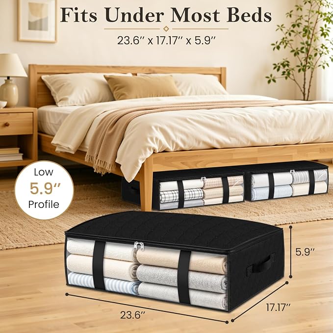 StorageRight Under Bed Storage Bags, 10 Pack, 40L, Black | Breathable Non-Woven Fabric with a Clear Window and Zippered Top for Clothes, Comforters, Blankets and Seasonal Storage - Image 2