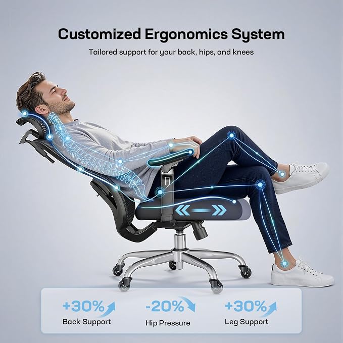 Marsail Ergonomic Office Chair with 6D Armrests, 3D Adjustable Headrest, Slide Seat, Lumbar Support, and 4-Position Tilt Lock – Big and Tall Office Chair with 330 lbs Capacity, Pack of 4 - Image 4