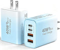 Duloch USB C Wall Fast Charger Block, 40W 4-Port Type C Chargers Fast Charging Blocks for Phone 17/16/15/14/13/12 Pro Max, Pad, Galaxy S24/23-2Pack Gradient Blue by Duloch