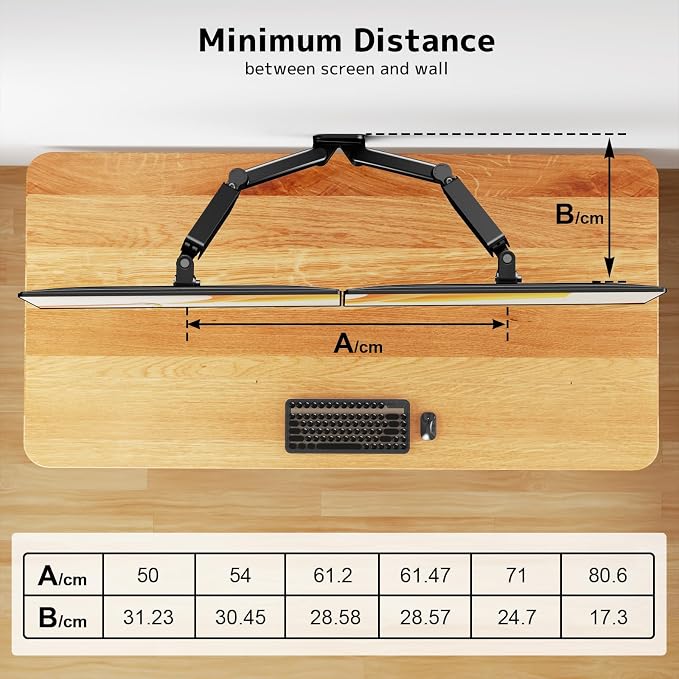 Dual Monitor Wall Mount for 17-32 inch Flat/Curved Computer Screens | Aviation-Grade Aluminum Gas Spring, Full Motion, Holds Up to 19.8lbs per Arm, VESA 75/100 mm, Black - Image 5