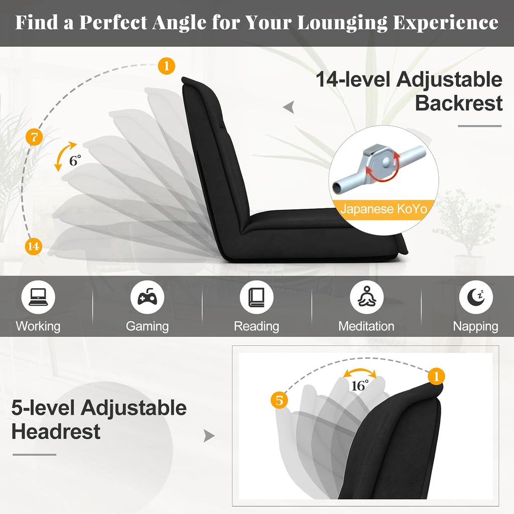 COSTWAY Folding Floor Chair, Convertible Lazy Sofa (Black) - Image 7