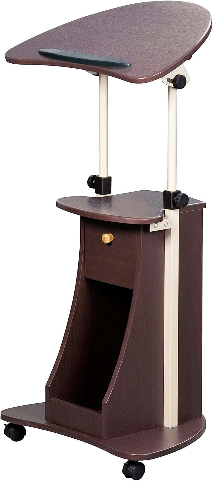 Techni Mobili Sit-to-Stand Rolling Adjustable Storage Medical Laptop Computer Cart, Chocolate, B005 | Adjustable height rolling laptop cart with storage, open shelf, wheels, sit‑to‑stand ideal for podium office medical use - Image 5