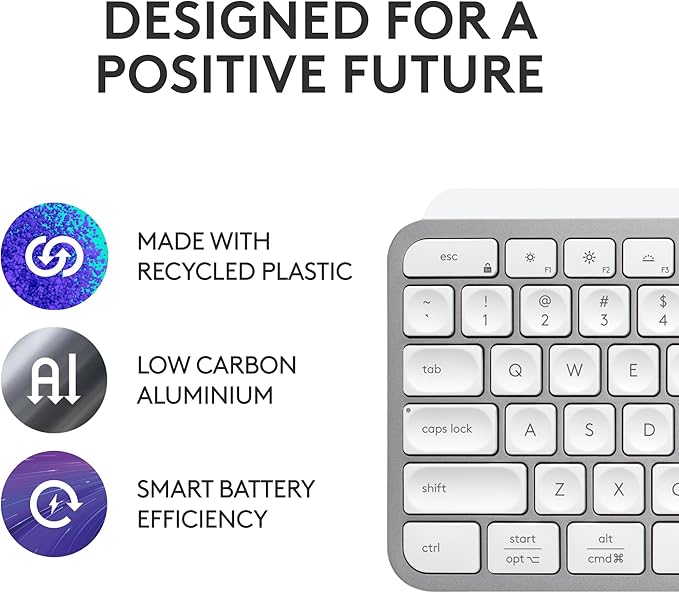 Logitech MX Keys S Wireless Keyboard Low Profile Fluid Precise - Pale Grey | Fluid precise quiet typing, programmable keys, backlighting, USB-C rechargeable, for Windows PC, Linux, Chrome, Mac - Image 5